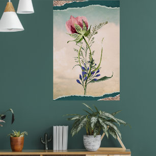 Modern Scrapbook Style Watercolor Rose Poster
