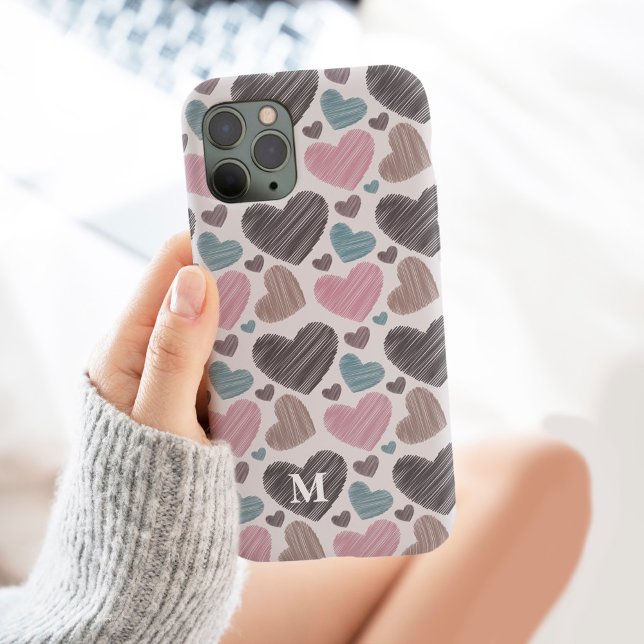Modern Scribble Hearts Monogram Custom  Case-Mate iPhone Case (Creator Uploaded)