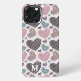 Modern Scribble Hearts Monogram Custom iPhone 13 Pro Max Case