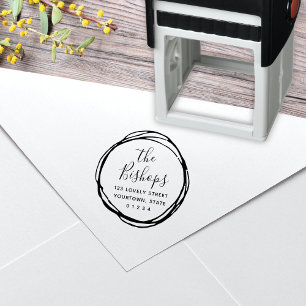 Modern Scribble Round Return Address Self-inking Stamp
