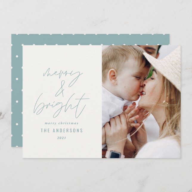 Modern script 1 photo merry & bright Christmas (Front/Back)
