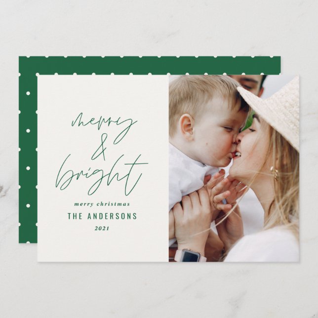 Modern script 1 photo merry & bright Christmas (Front/Back)