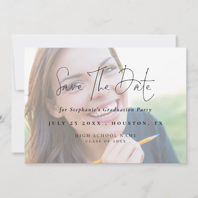 Modern Script 2025 Photo Light Overlay Graduation Save The Date (Front)