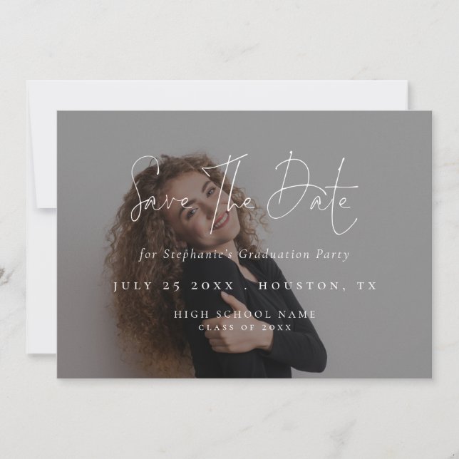 Modern Script 2025 Photo Overlay Graduation Save The Date (Front)