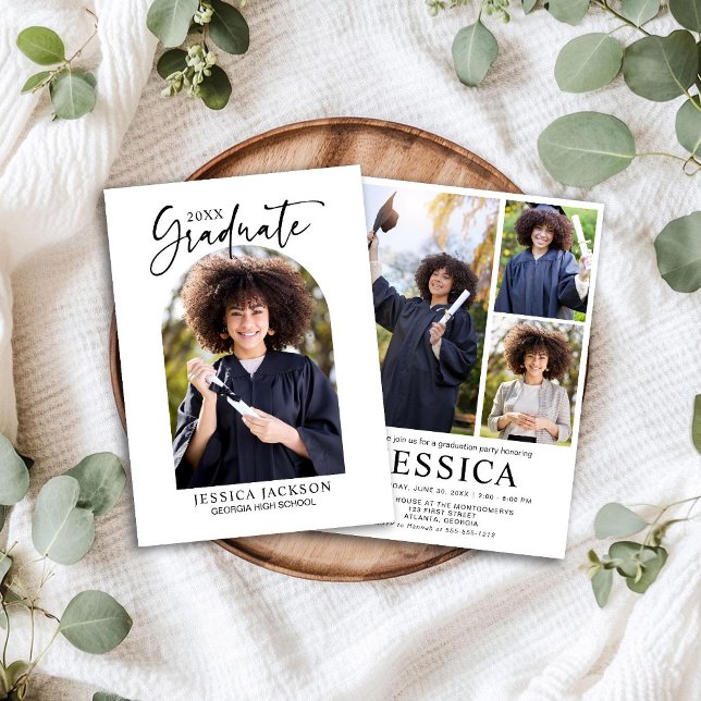 Modern Script 20XX Graduate 4 Photo  Invitation (Creator Uploaded)