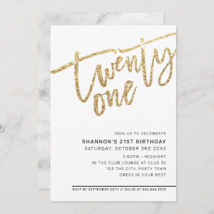 MODERN SCRIPT 21st birthday party gold glitter Invitation