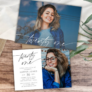 Modern Script 21st Birthday Party Photo Horizontal Invitation