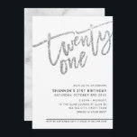 MODERN SCRIPT 21st birthday party silver glitter Invitation<br><div class="desc">by kat massard >>> https://linktr.ee/simplysweetpaperie <<< A trendy, hand lettered invitation design for your 21ST BIRTHDAY - I have most ages available in store TIP :: 1. To change/move graphics & fonts and add more text - hit the "customise it" button. - - - - - - - - -...</div>