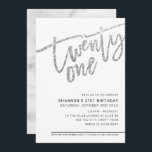 MODERN SCRIPT 21st birthday party silver glitter Invitation<br><div class="desc">by kat massard >>> https://linktr.ee/simplysweetpaperie <<< A trendy, hand lettered invitation design for your 21ST BIRTHDAY - I have most ages available in store TIP :: 1. To change/move graphics & fonts and add more text - hit the "customise it" button. - - - - - - - - -...</div>