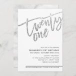 MODERN SCRIPT 21st birthday party silver glitter Invitation<br><div class="desc">by kat massard >>> https://linktr.ee/simplysweetpaperie <<< A trendy, hand lettered invitation design for your 21ST BIRTHDAY - I have most ages available in store TIP :: 1. To change/move graphics & fonts and add more text - hit the "customise it" button. - - - - - - - - -...</div>