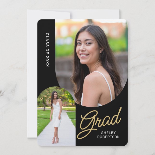 Modern Script 2 Arched Photos Graduation Announcement (Front)