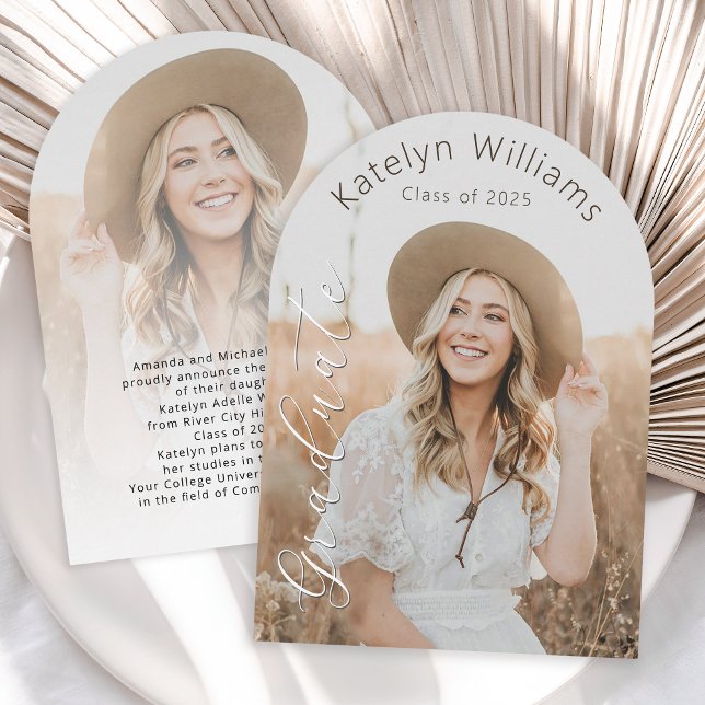 Modern Script 2 Photo Graduation Announcement (Available in both printed and instant download digital format.)