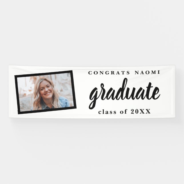 Modern Script 2 Photo Graduation Party Banner (Horizontal)
