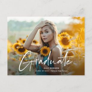 Modern Script 2 Photo Graduation Party Invitation Postcard
