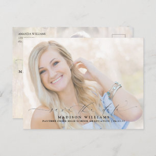 Modern Script 2 Photo Graduation Save the Date Announcement Postcard