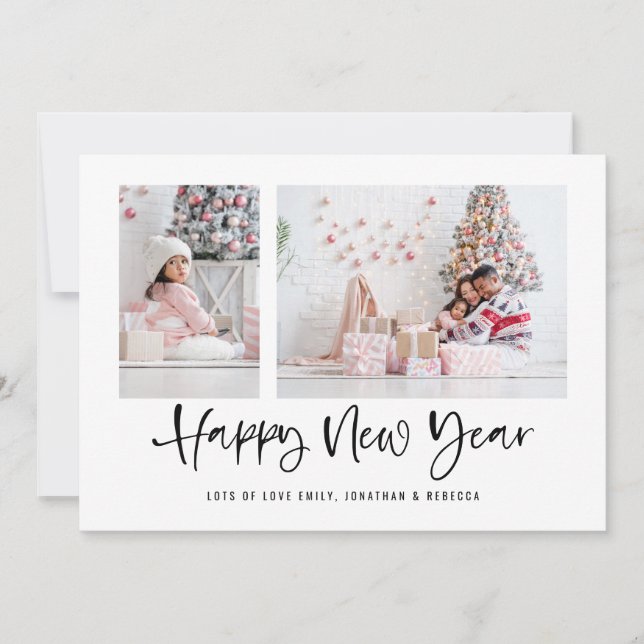 Modern Script 2 Photo Happy New Year 2026 Calendar Holiday Card (Front)