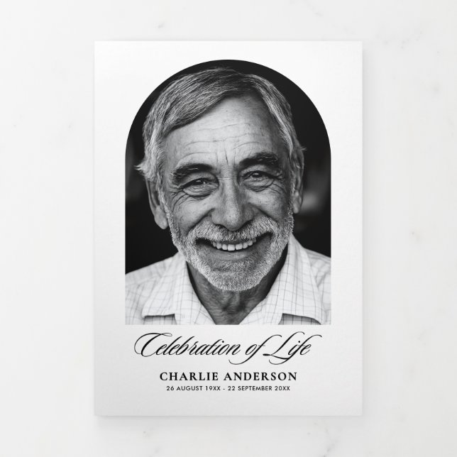Modern Script 2-Photo Trifold Funeral (Cover)