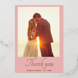 Modern script 2 photo wedding thank you card