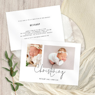 Modern Script 2 Photos Christening Invitation