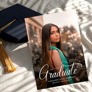 Modern Script 2 Photos Graduation Party Invitation