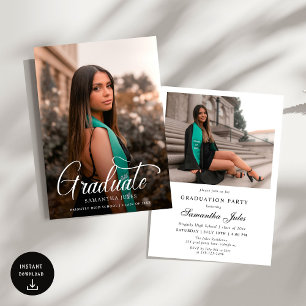 Modern Script 2 Photos Graduation Party Invitation