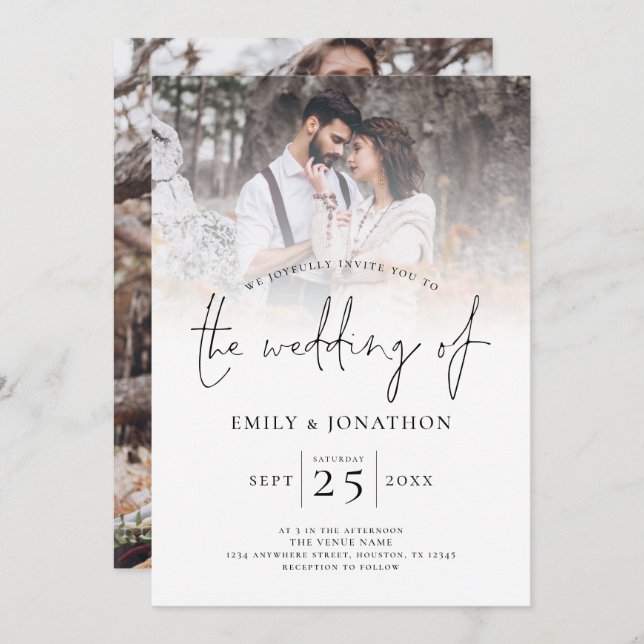 Modern Script 2 Photos Wedding Invitation (Front/Back)