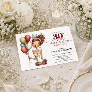 Modern Script 30th Birthday Burgundy Funny Woman I Invitation