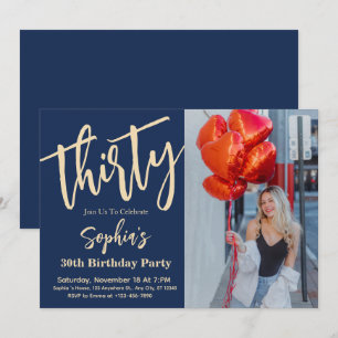 Modern Script 30th Birthday Party Photo Invitation