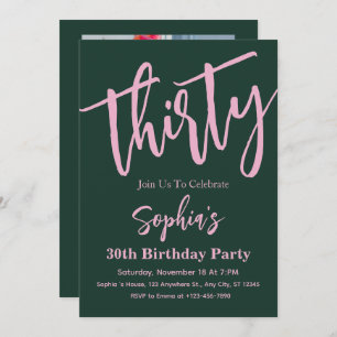 Modern Script 30th Birthday Party Photo  Invitation