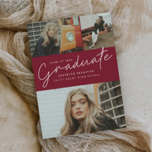 Modern Script 3 Photo Collage Graduation Party Invitation