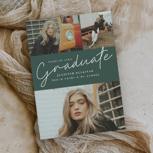 Modern Script 3 Photo Collage Graduation Party Invitation
