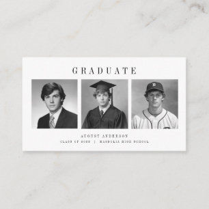 Modern Script 3 Photo Collage Graduation Thank You Enclosure Card