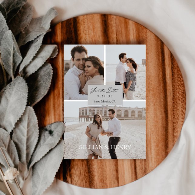 Modern Script 3 Photo Collage Save the Date  Magnetic Invitation (Modern Script 3 Photo Collage Save the Date Magnetic Invitation)