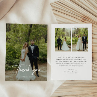 Modern Script 3-Photo Custom Wedding Thank You Card