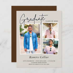 Modern Script 3 Photo Graduation Invitations