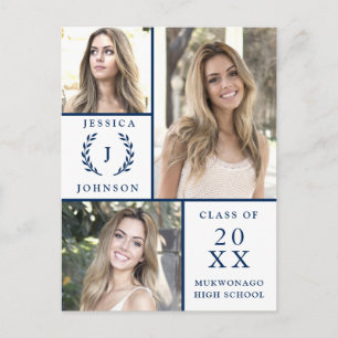 Modern Script 3 PHOTO Graduation Party Invitation  Postcard