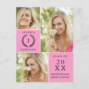 Modern Script 3 PHOTO Graduation Party Invitation Postcard