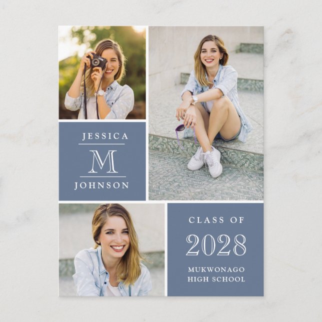 Modern Script 3 PHOTO Graduation Party Invitation Postcard (Front)