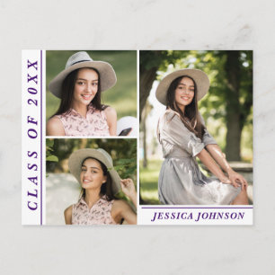 Modern Script 3 PHOTO Graduation Party Invitation Postcard