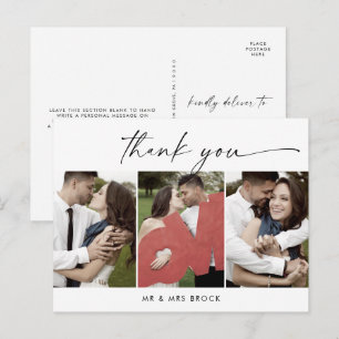 Modern Script 3 Photo Template Thank You Postcard