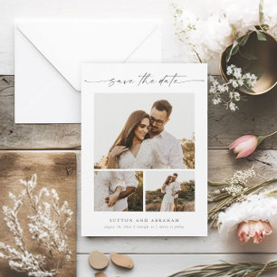 Modern Script 3 Photo Wedding Save the Date Magnet