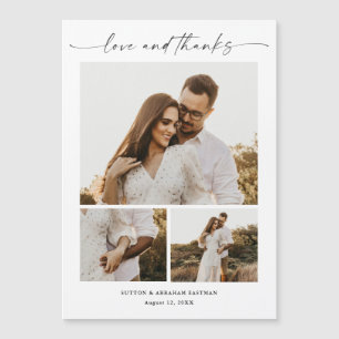 Modern Script 3 Photo Wedding Thank You Magnet