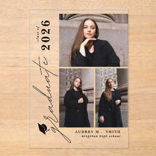 Modern Script 3 Photos Graduation Announcement