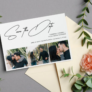 Modern script 3 photos simple wedding save the date