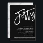 MODERN SCRIPT 40th birthday party black white Invitation<br><div class="desc">by kat massard >>> https://linktr.ee/simplysweetpaperie <<< A trendy, hand lettered invitation design for your 40TH BIRTHDAY - I have most ages available in store TIP :: 1. To change/move graphics & fonts and add more text - hit the "customise it" button. - - - - - - - - -...</div>