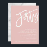 MODERN SCRIPT 40th birthday party blush pink white Invitation<br><div class="desc">by kat massard >>> https://linktr.ee/simplysweetpaperie <<< A trendy, hand lettered invitation design for your 40TH BIRTHDAY - I have most ages available in store TIP :: 1. To change/move graphics & fonts and add more text - hit the "customise it" button. - - - - - - - - -...</div>