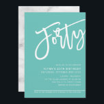 MODERN SCRIPT 40th birthday party mint green white Invitation<br><div class="desc">by kat massard >>> https://linktr.ee/simplysweetpaperie <<< A trendy, hand lettered invitation design for your 40TH BIRTHDAY - I have most ages available in store TIP :: 1. To change/move graphics & fonts and add more text - hit the "customise it" button. - - - - - - - - -...</div>