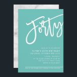 MODERN SCRIPT 40th birthday party mint green white Invitation<br><div class="desc">by kat massard >>> https://linktr.ee/simplysweetpaperie <<< A trendy, hand lettered invitation design for your 40TH BIRTHDAY - I have most ages available in store TIP :: 1. To change/move graphics & fonts and add more text - hit the "customise it" button. - - - - - - - - -...</div>