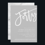 MODERN SCRIPT 40th birthday party pale grey white Invitation<br><div class="desc">by kat massard >>> https://linktr.ee/simplysweetpaperie <<< A trendy, hand lettered invitation design for your 40TH BIRTHDAY - I have most ages available in store TIP :: 1. To change/move graphics & fonts and add more text - hit the "customise it" button. - - - - - - - - -...</div>