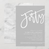 MODERN SCRIPT 40th birthday party pale grey white